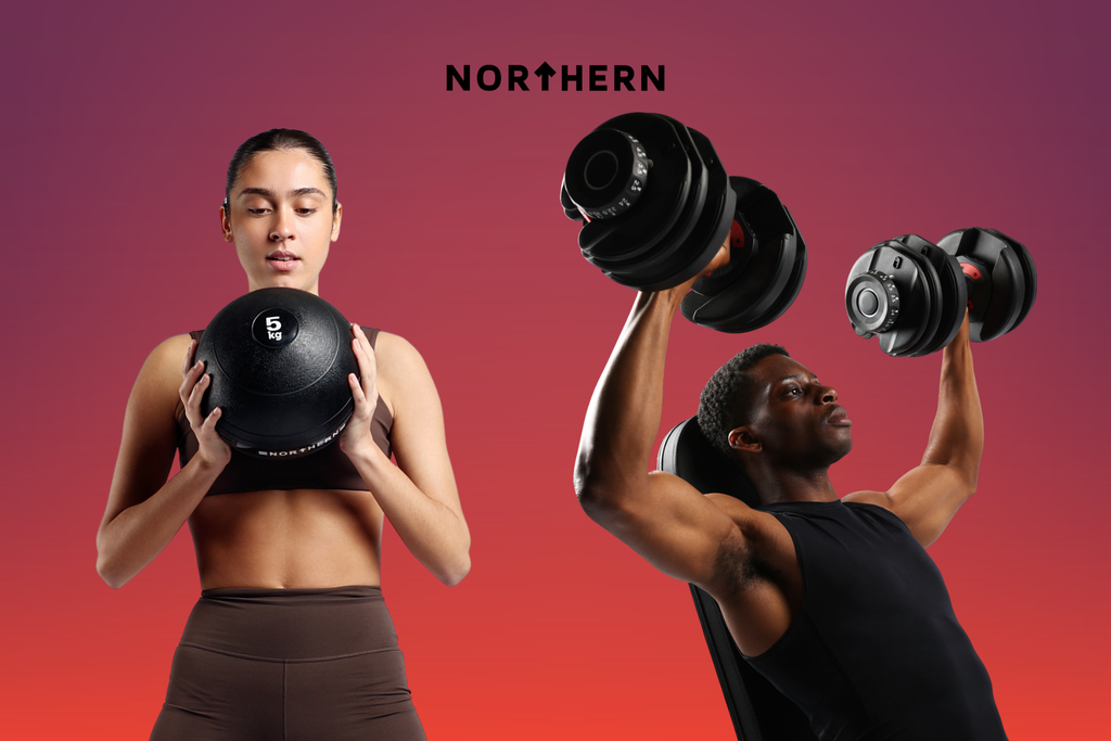 Hyrox training including slam ball workout and dumbbell bench strengthening exercises