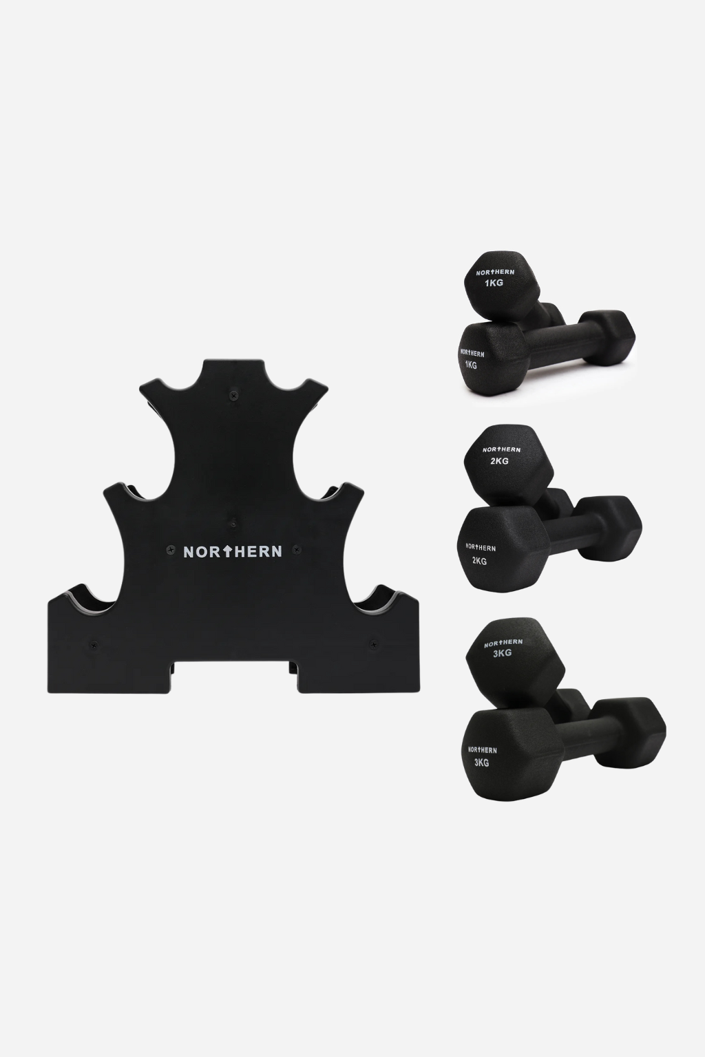 1-3Kg Neoprene Hex Dumbbells Set & Mini Rack