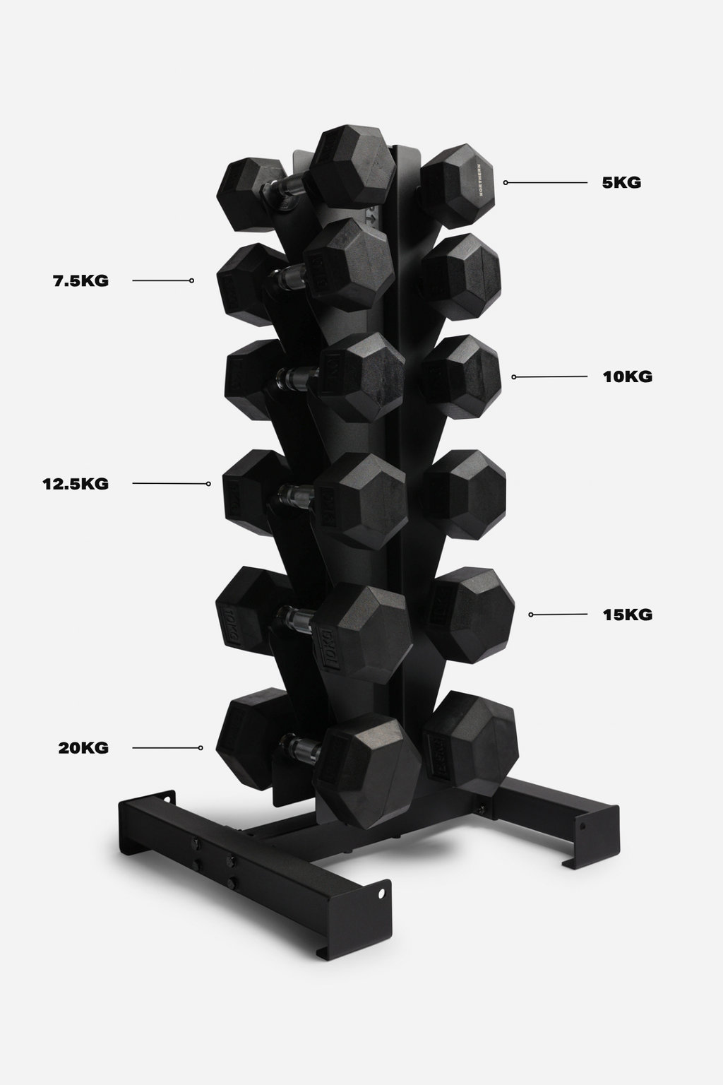 Hex Dumbbell Set 5-20kg & Vertical Rack