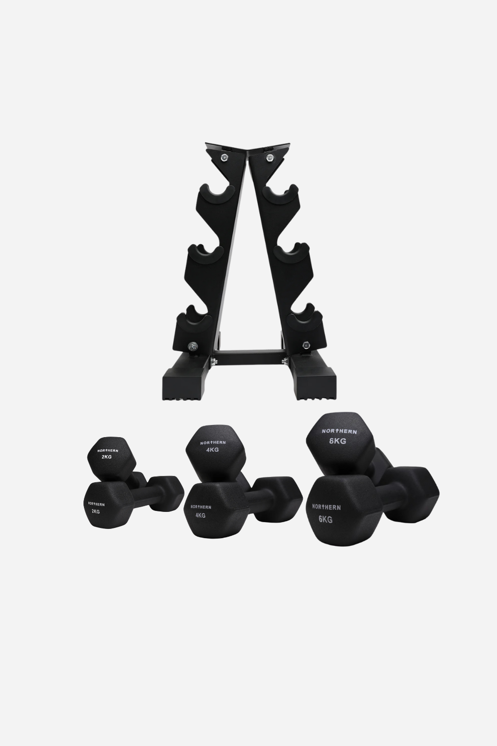 2/4/6kg Neoprene Dumbbell Set with 3-Tier A-Frame Storage Rack