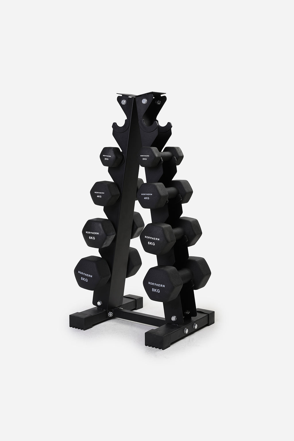 2-8kg Neoprene Dumbbell Set with 5-Tier A-Frame Storage Rack