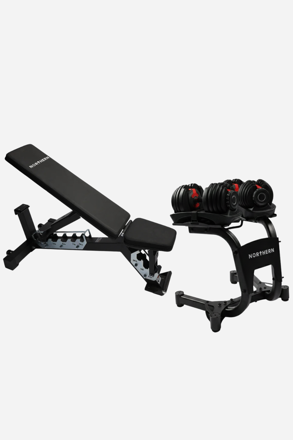 Adjustable Dumbbells 40kg Pair, Heavy Bench & Adjustable Dumbbell Rack Stand Package