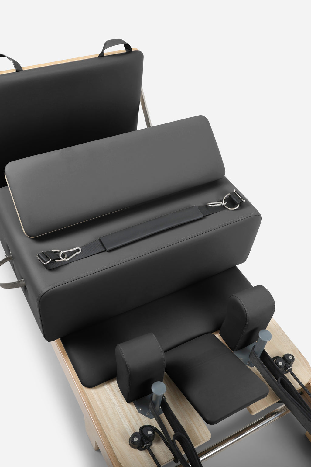 Northern Folding Reformer Bed Black Pilates box and padded accessory with adjustable strap
