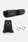 Barbell Upgrade Bundle Set includes Spring collars, Single barbell wall rack, and Black Squat pad