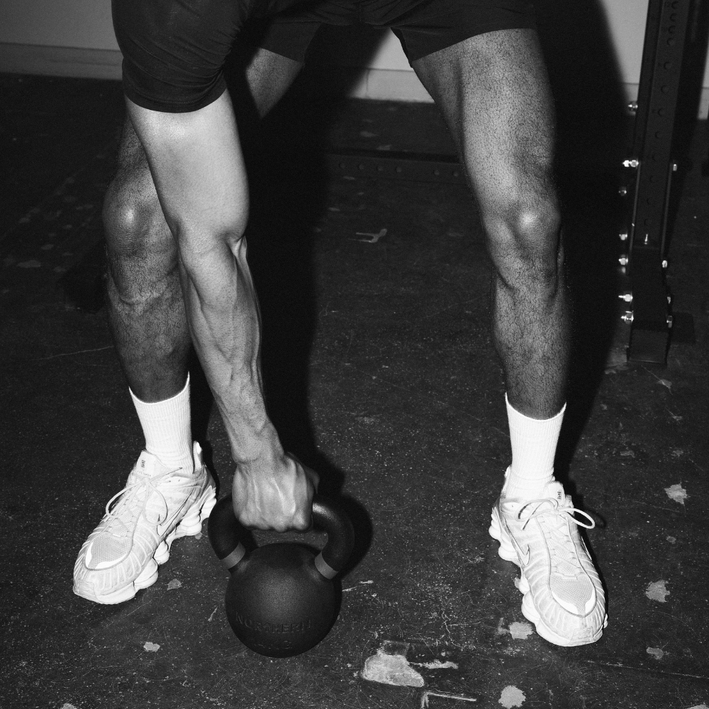 Cast-iron kettlebell weight used for strength and conditioning training. 