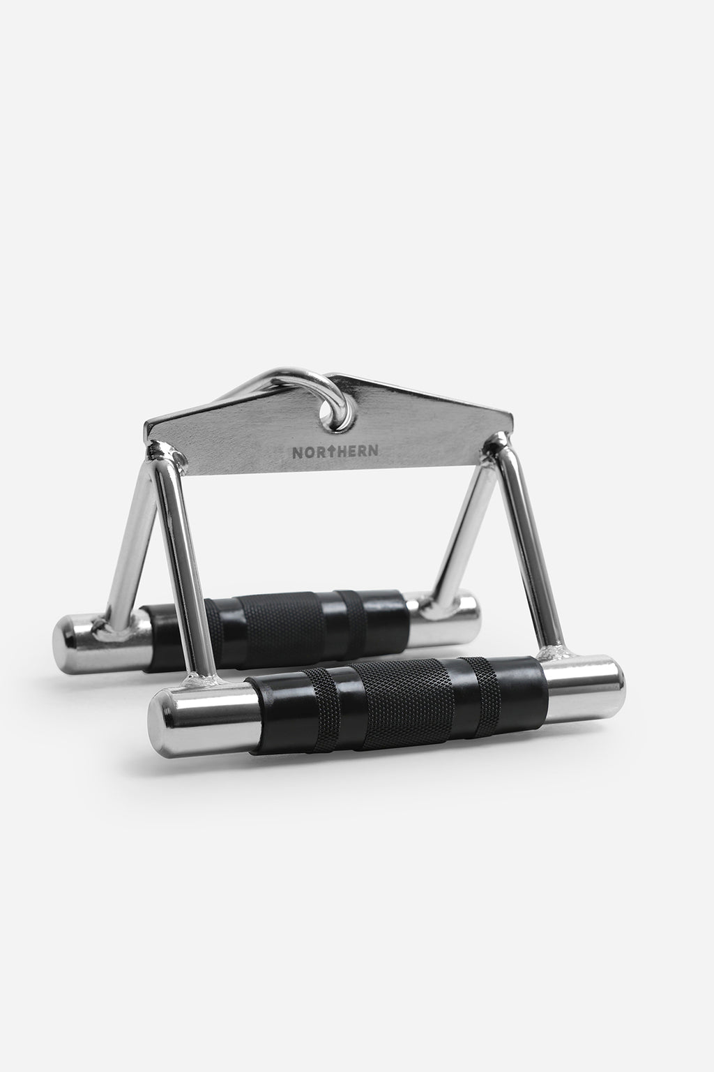 Double D row handle attachment for cable machines with knurled grips for seated row exercises