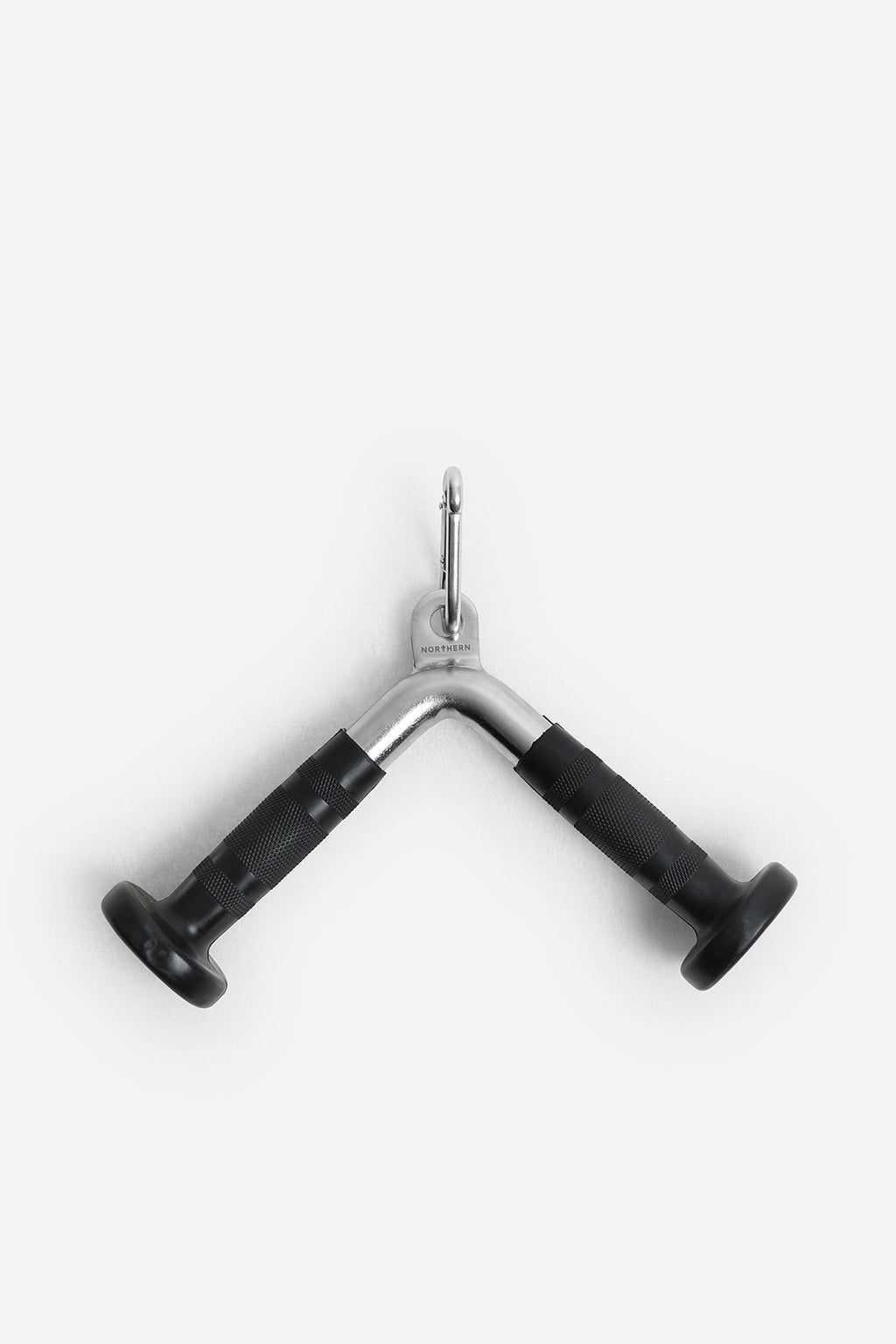 Front view of V-bar cable attachment featuring tight V angle for tricep pushdown exercises