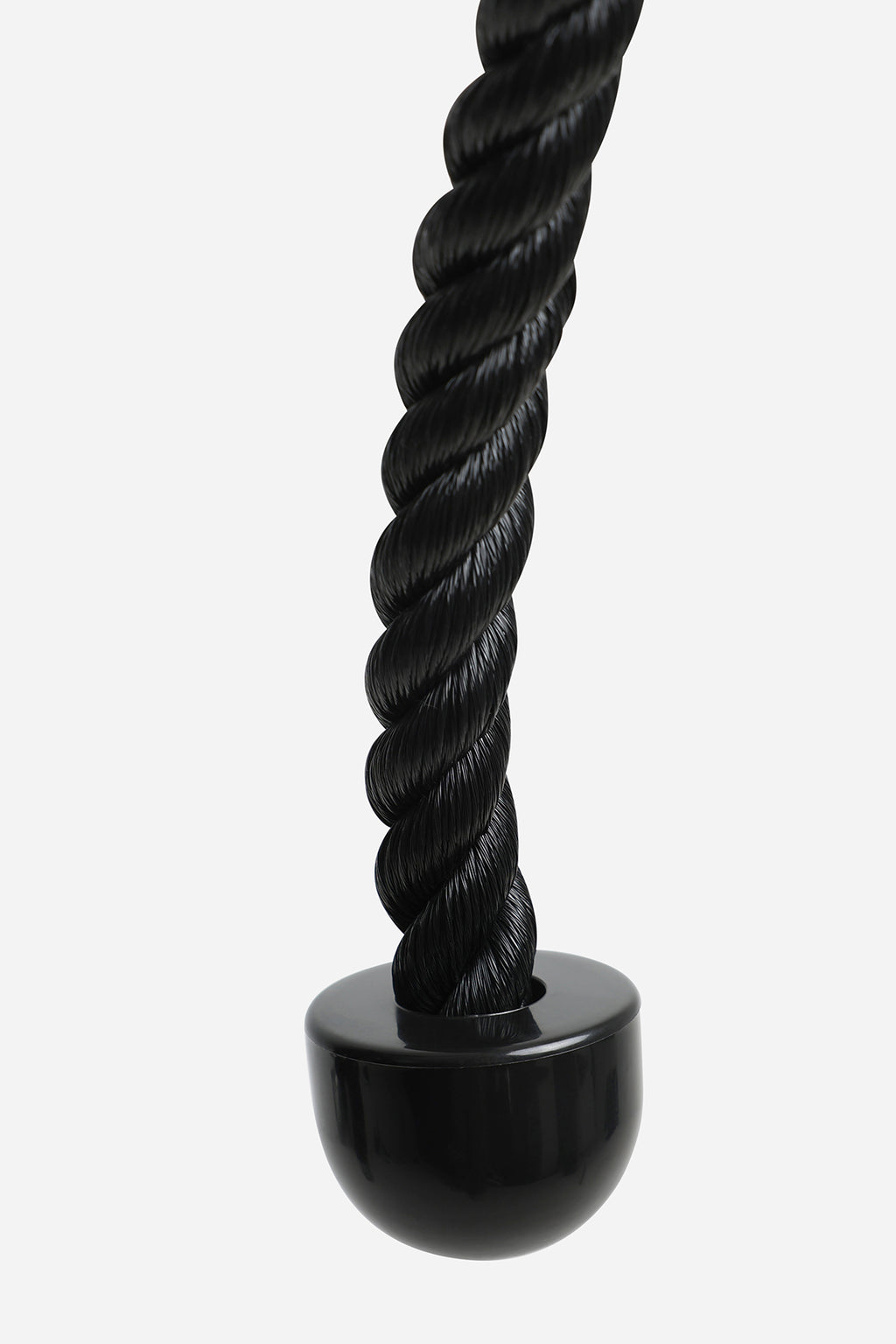 Close-up of braided nylon rope and moulded rubber ball end for secure cable training