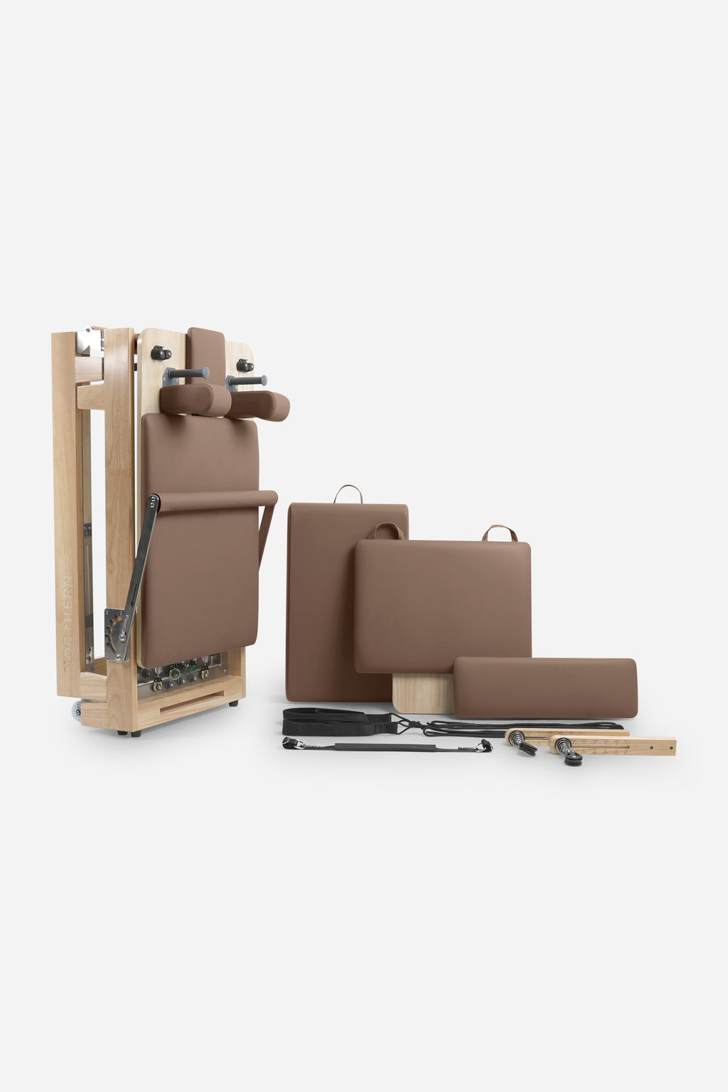 Northern Folding Reformer Bed with Pilates box jump board straps and accessories