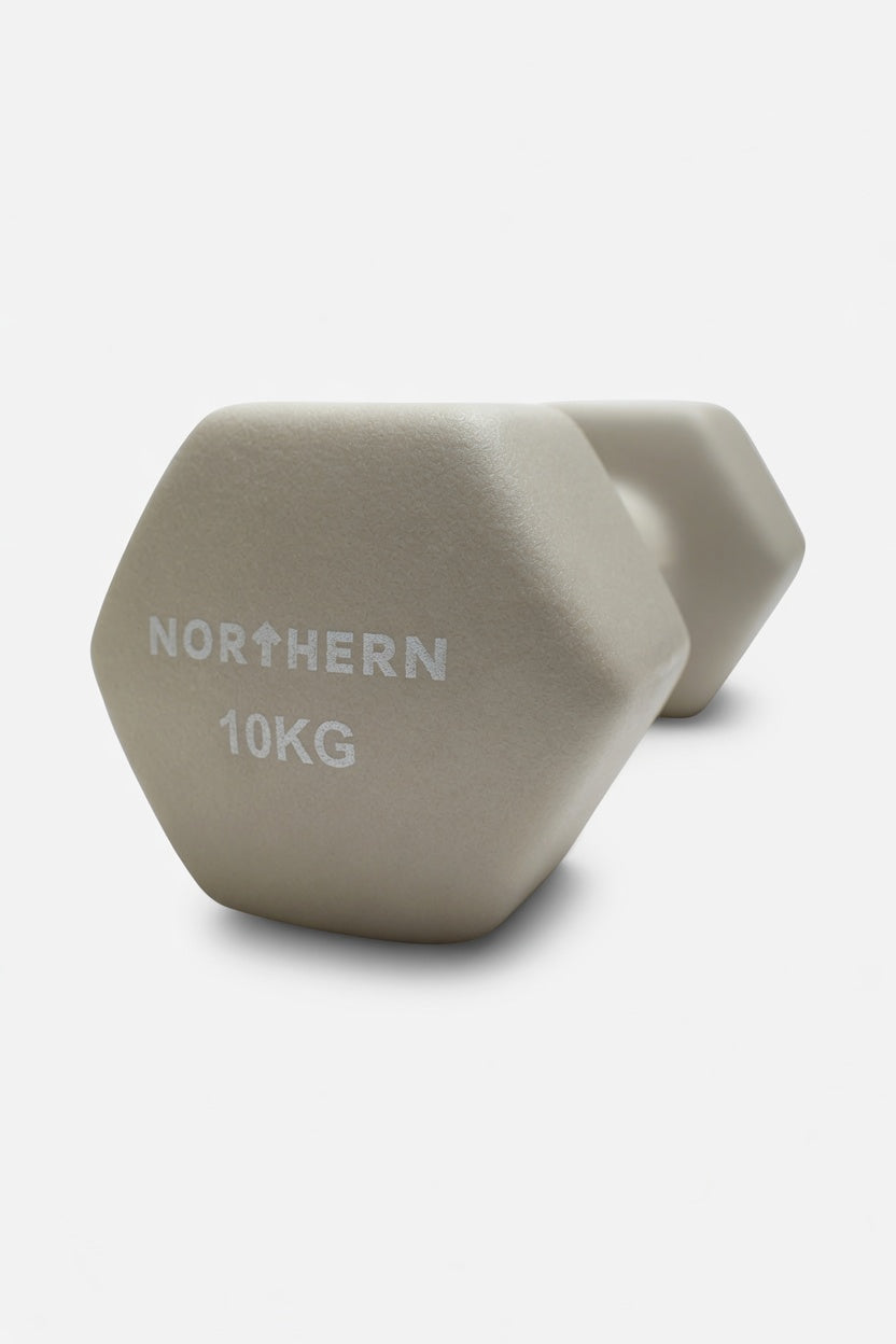 Close-up View of Northern Natural Stone 10KG Neoprene Coated Hex Dumbbells