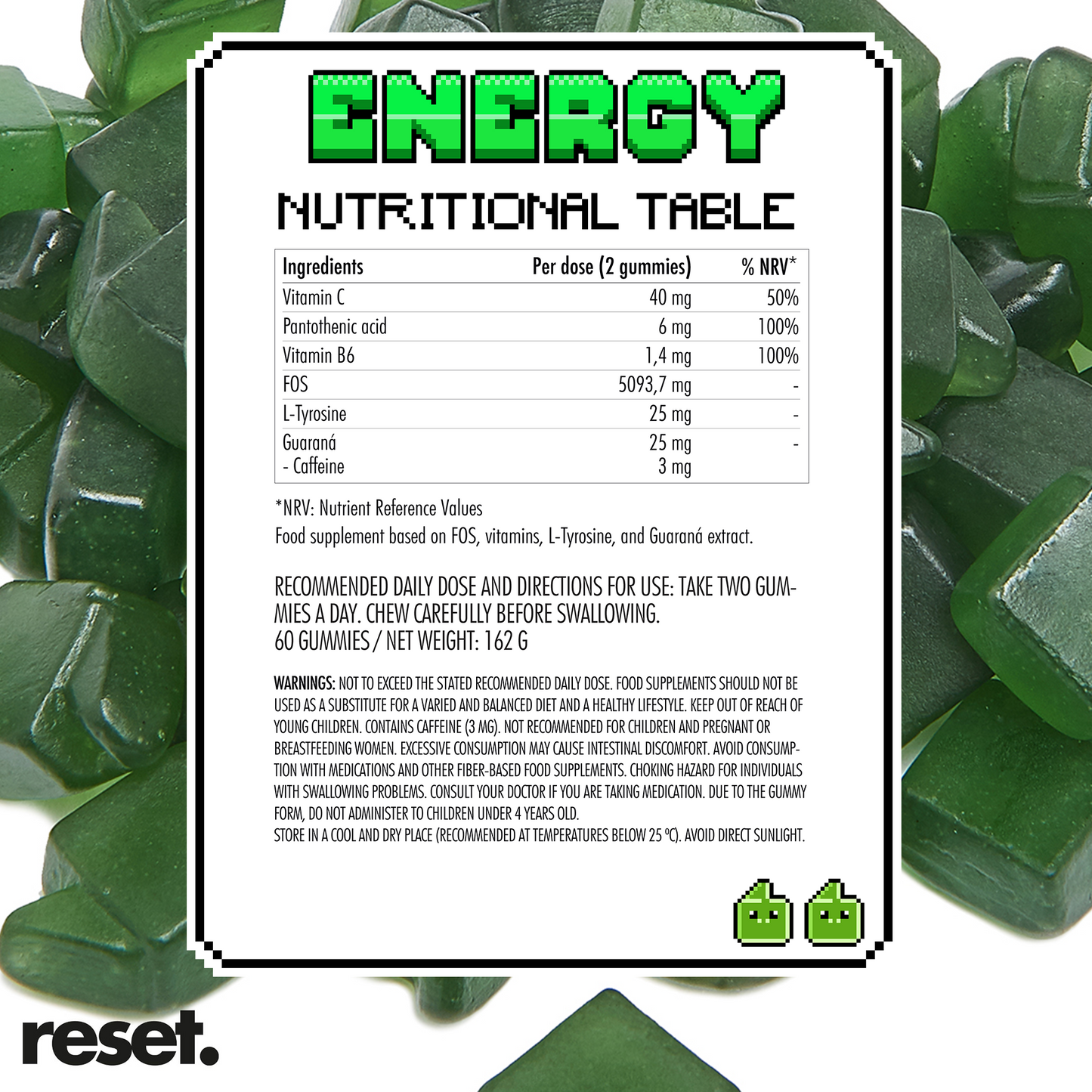 RESET Energy Vitamins Gummies Lime Flavour 💚