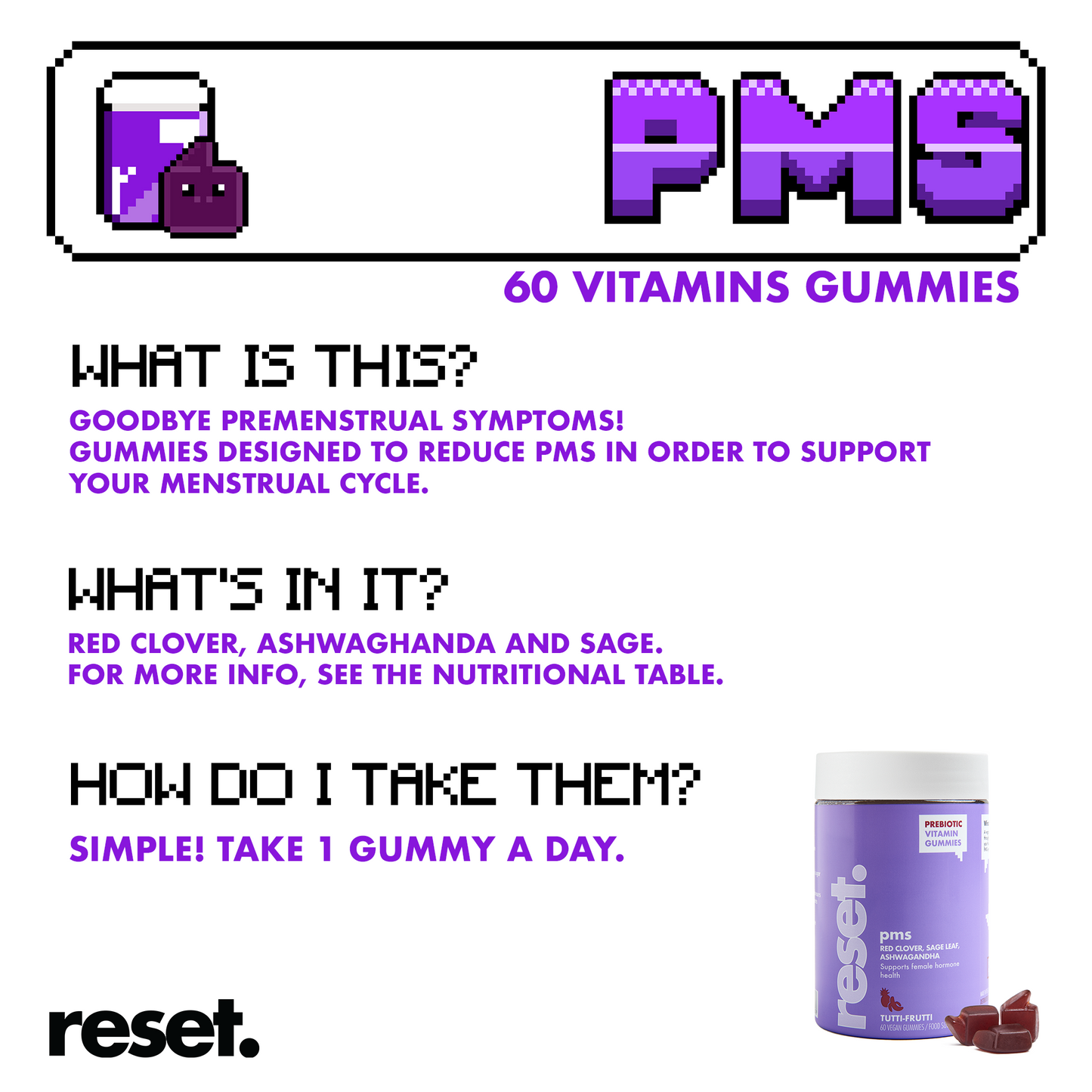 RESET PMS Vitamins Gummies Tutti-Frutti Flavour 🍍