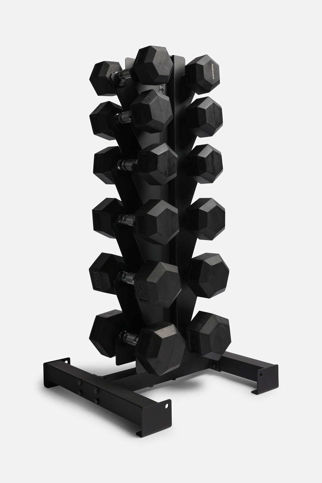 Hex Dumbbell Set + Vertical Dumbbell Storage Rack