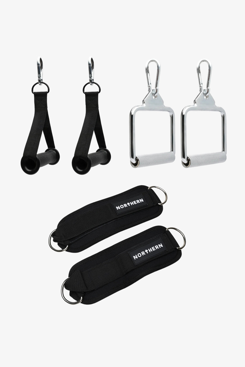 Northern Dual Cable Machine Attachment Set with Stirrup Handle, Handle Strap and Cable Machine Ankle/Wrist Cuffs