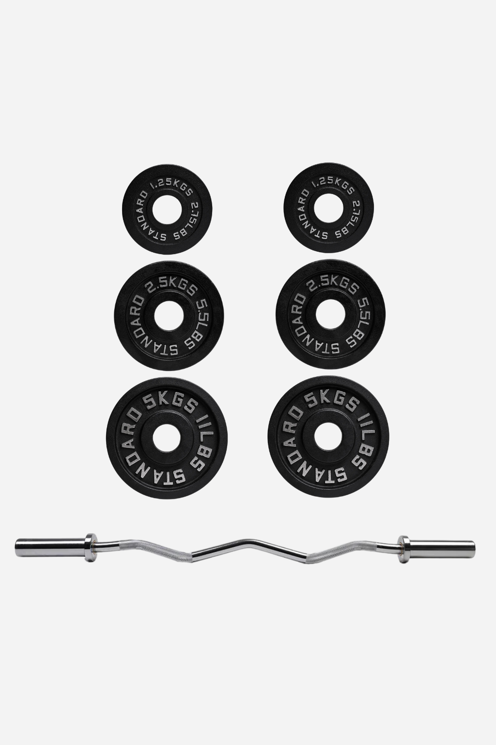 Olympic EZ Bar Beginner Package - EZ Bar + 17.5kg Cast Iron Weight Plate Set