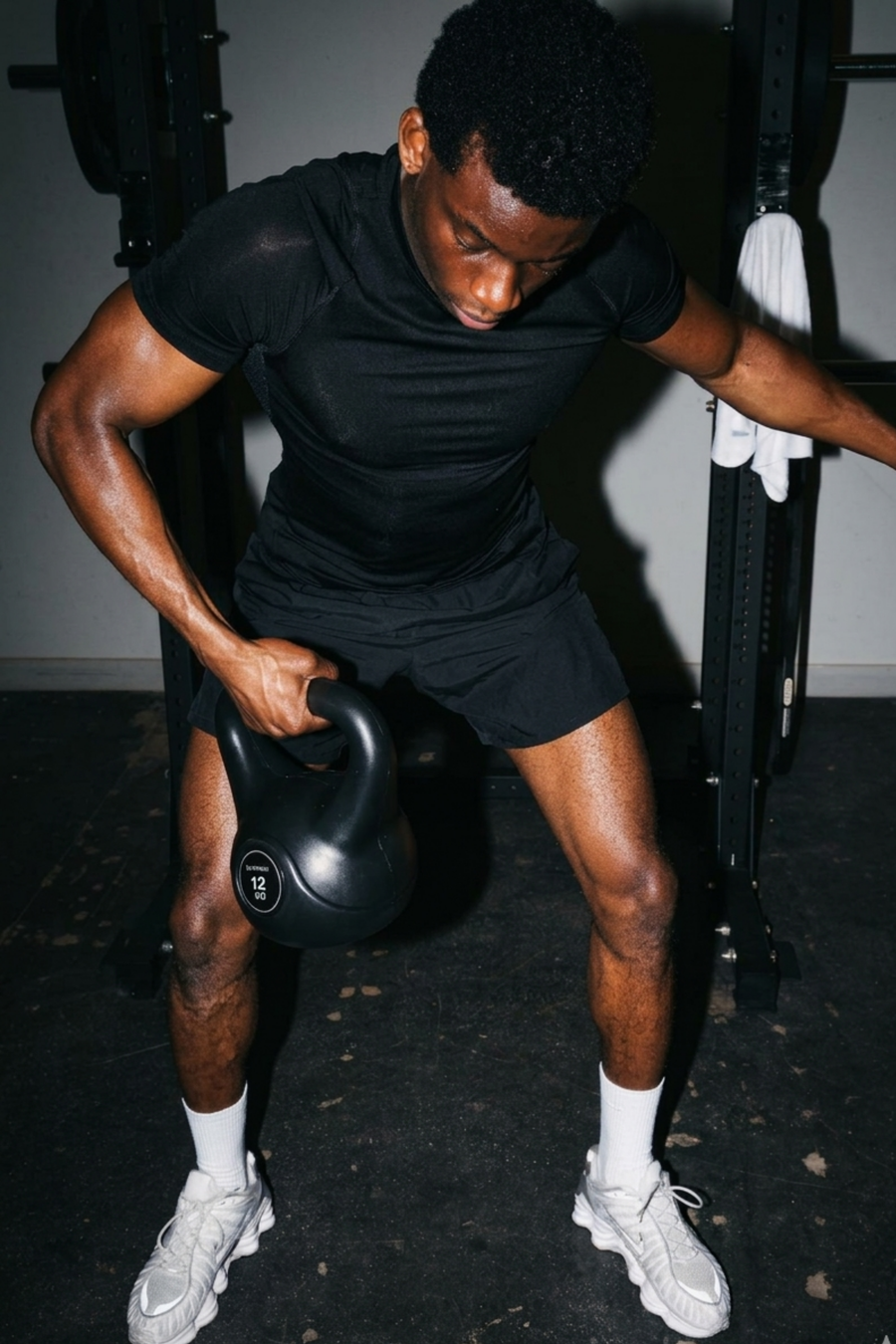 Single arm workout and full body training using Northern vinyl kettlebell weight