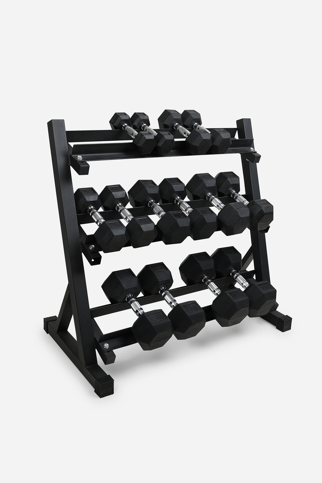 Northern Hex Dumbbell Set 2.5, 5, 7.5, 10, 12.5, 15, and 17.5kg Pair with 3-Tier Rack