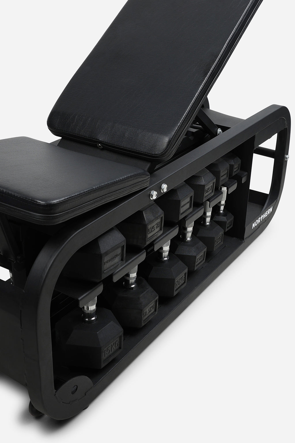 Northern Hex Dumbbell Set 2.5-15kg with Storage Bench Close-up