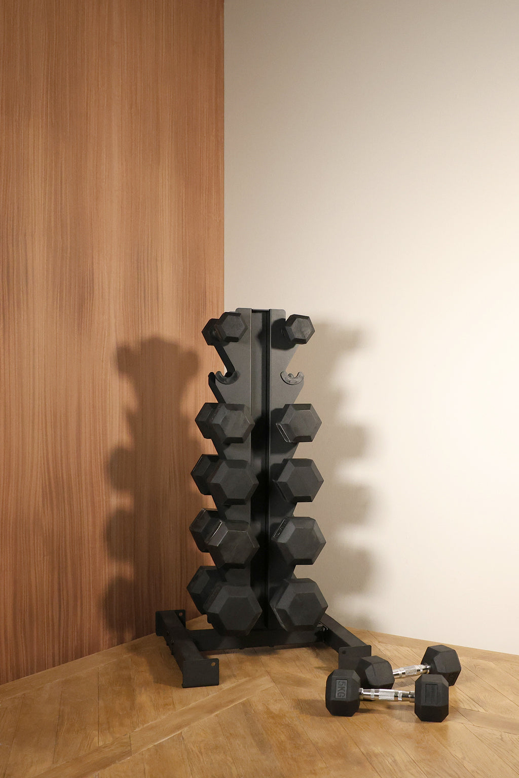 Hex Dumbbell Set 2.5-15kg with Vertical Rack
