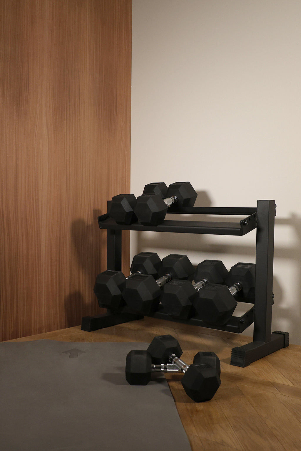 Hex Dumbbell Set 5-20kg with 2-Tier Rack