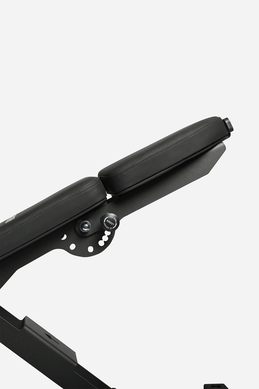 Side view of weight bench highlighting backrest adjustment and reinforced frame construction