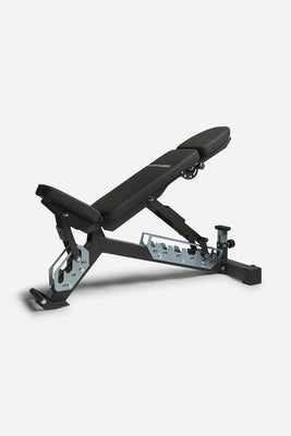 Front view of adjustable weight bench   v2 featuring seven-position back pad and three-position seat pad