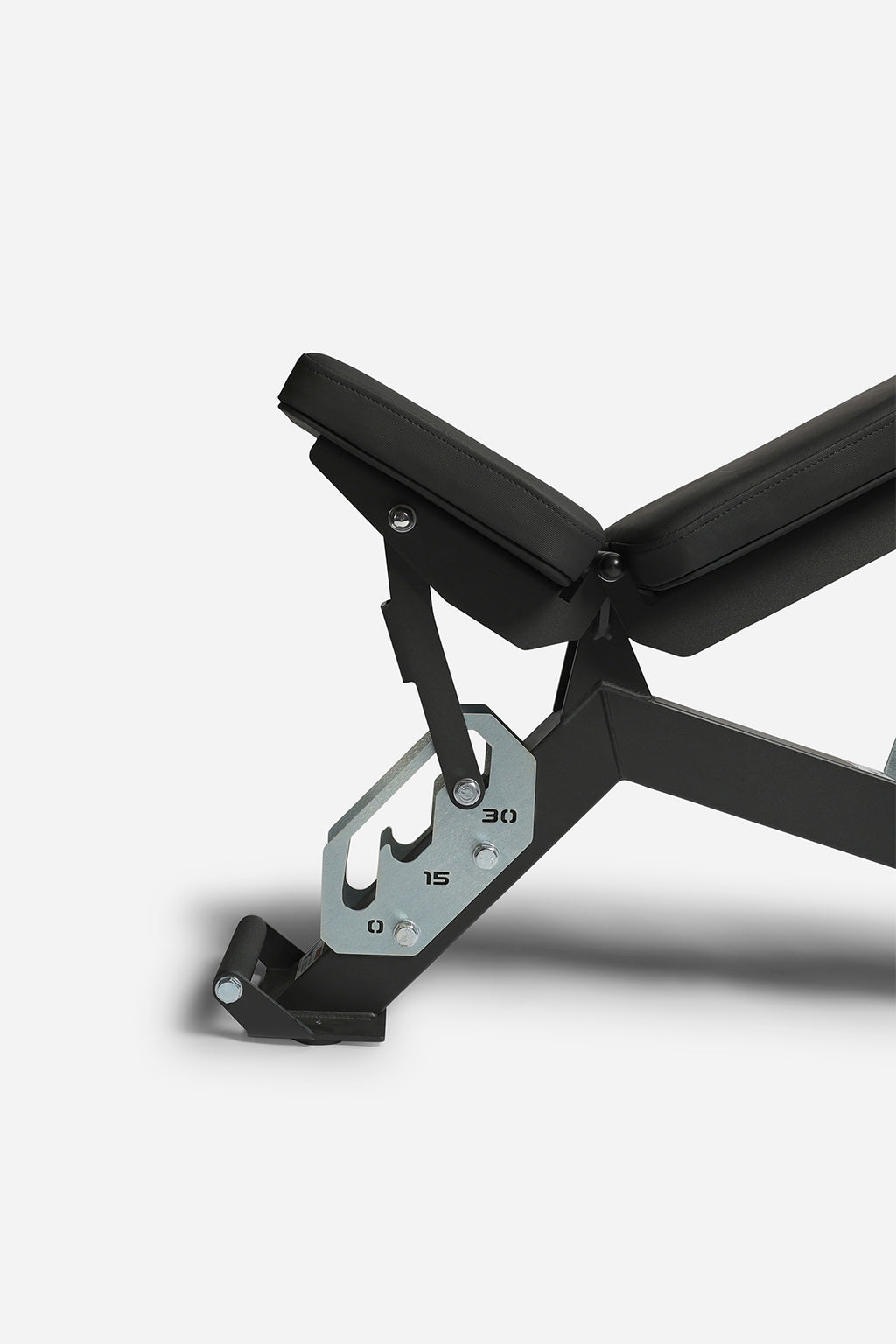 Close-up of seat pad adjustment system on Heavy Duty Weight Bench V2