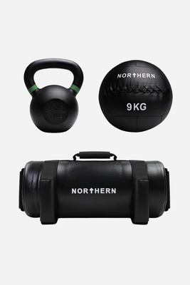 Hybrid Training Package - 2×24kg Cast Iron Kettlebells, 9kg Wall Ball & 20kg Powerbag