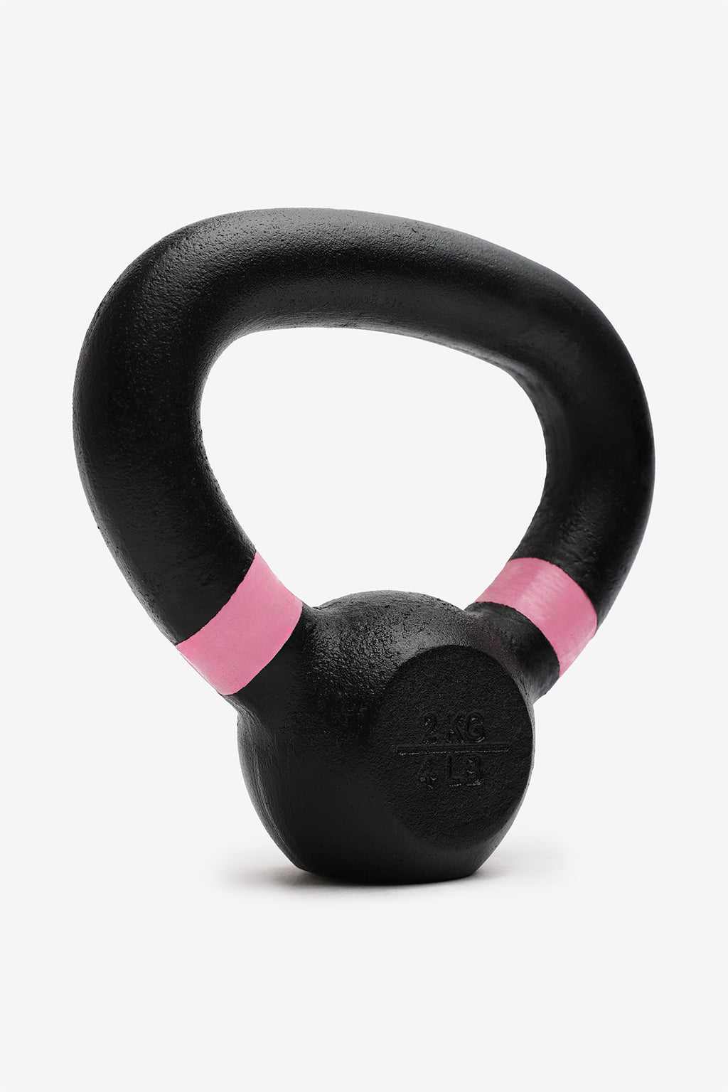 Black kettlebell with pink accents on a white background
1