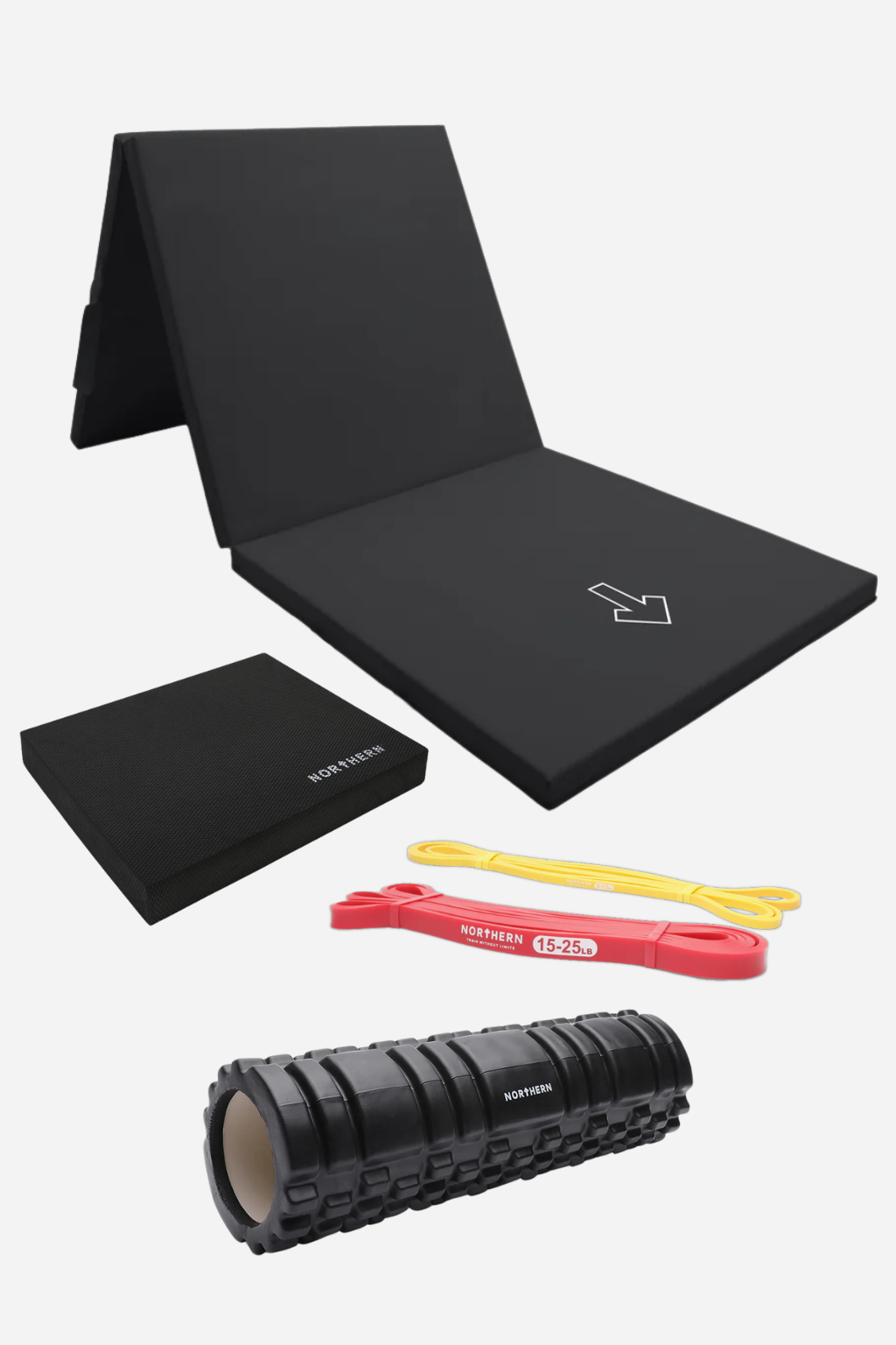 Athlete Package - Tri-Fold Yoga Mat / Hollow Roller / Resistance Bands / Balance Pad