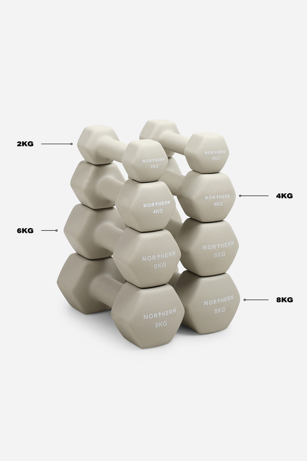 2kg to 8kg Progression Neoprene Hex Dumbbell Set