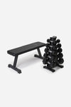 Northern 2.5kg-12.5kg Hex Dumbbells Set, Flat bench and Storage Rack Package