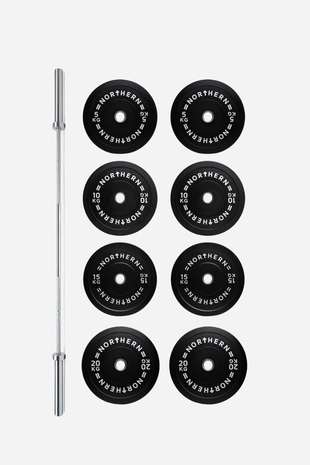 Northern 20kg Olympic Barbell & 100kg Bumper Plates Set Package