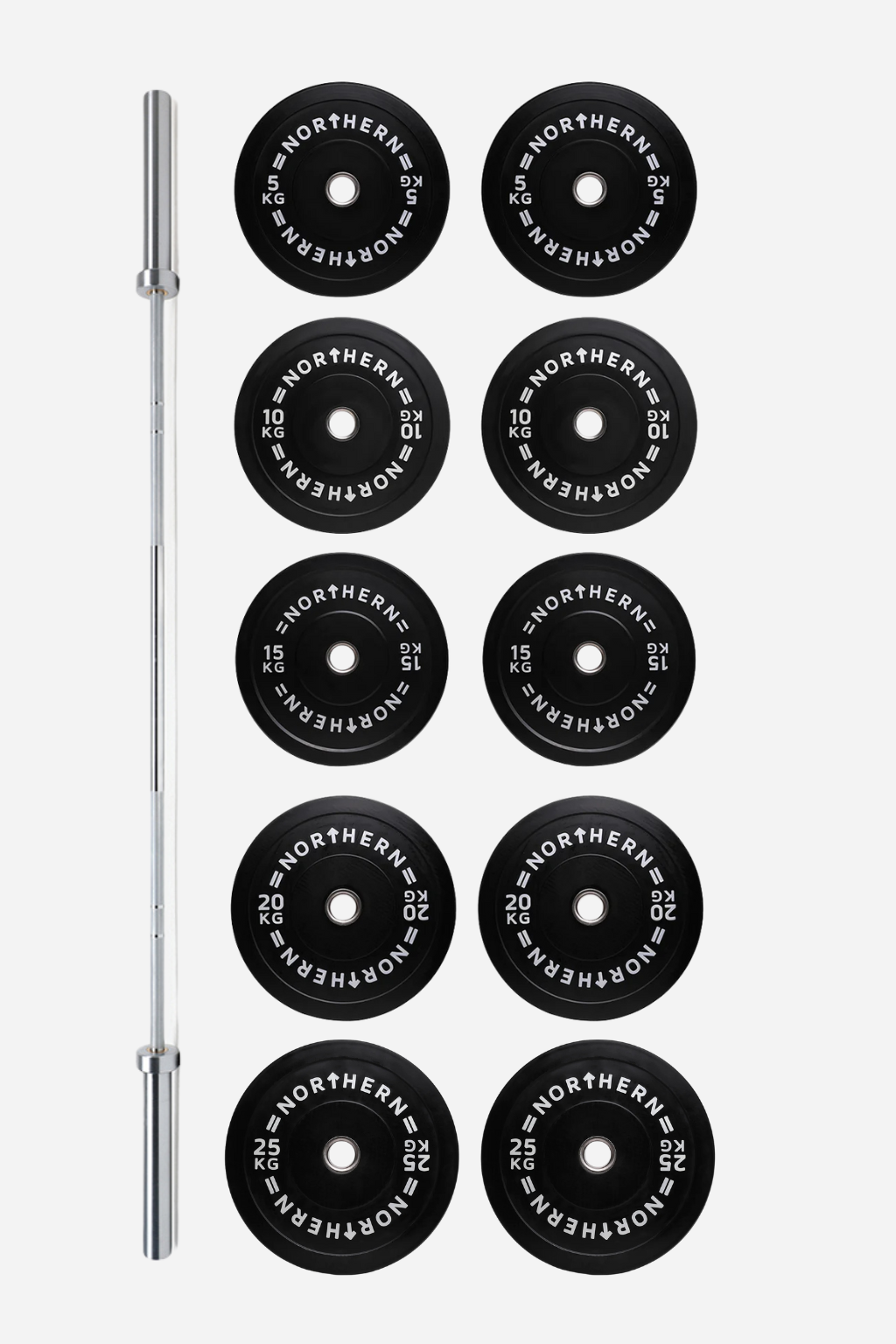 Northern 20kg Olympic Barbell & 150kg Bumper Plates Set Package