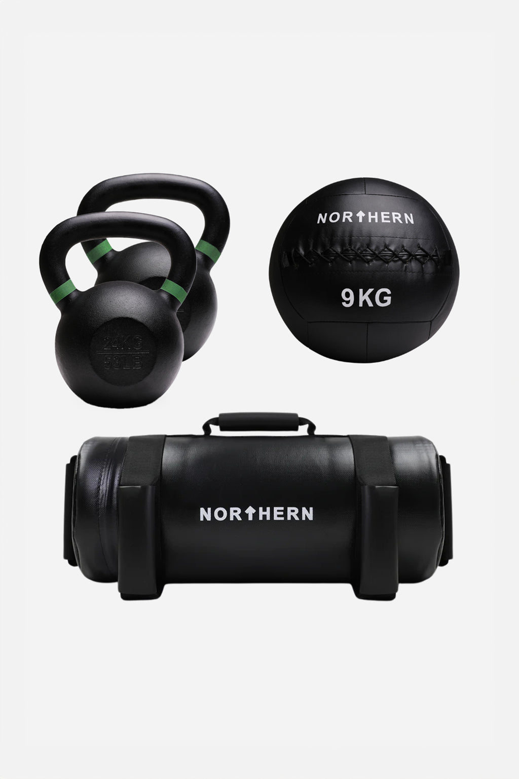 Northern Hybrid Training Package B - 24KG Kettlebell Cast Iron Pair, 9KG Wall Ball & 20KG Powerbag