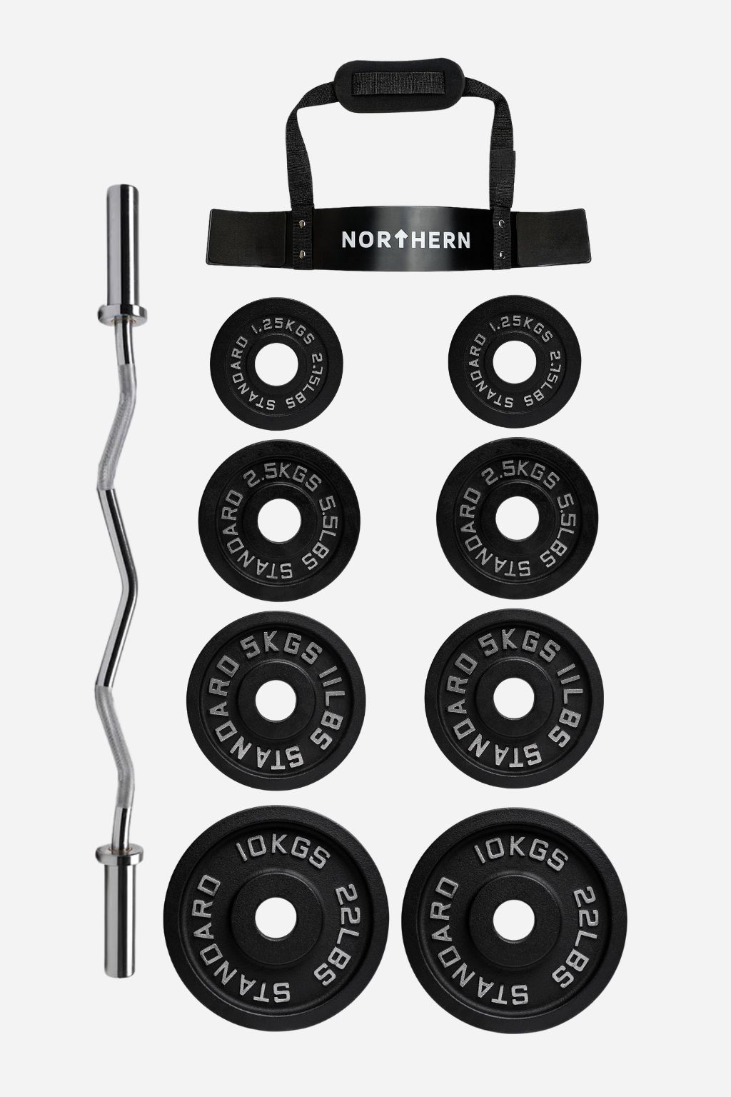 Northern Olympic EZ Bar Advanced Package - EZ Curl Bars, Arm Blaster & 37.5kg Cast Iron Weight Plates Set