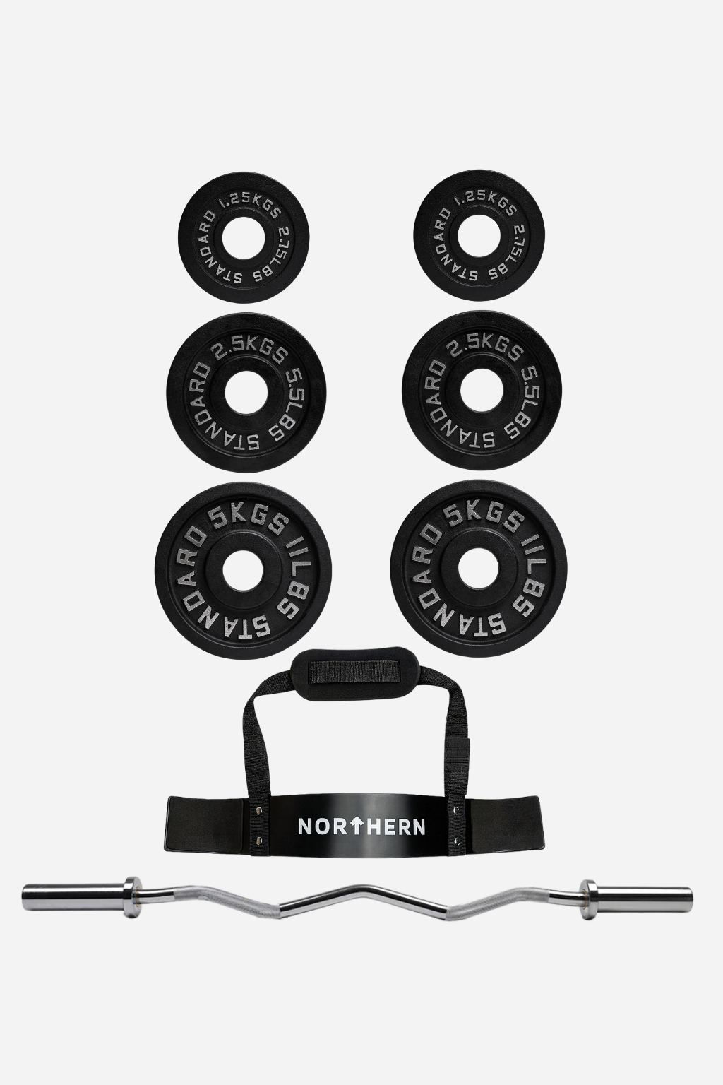 Northern Olympic EZ Bar Intermediate Package - EZ Curl Bar, Arm Blaster & 17.5Kg Cast Iron Plate Weights Set