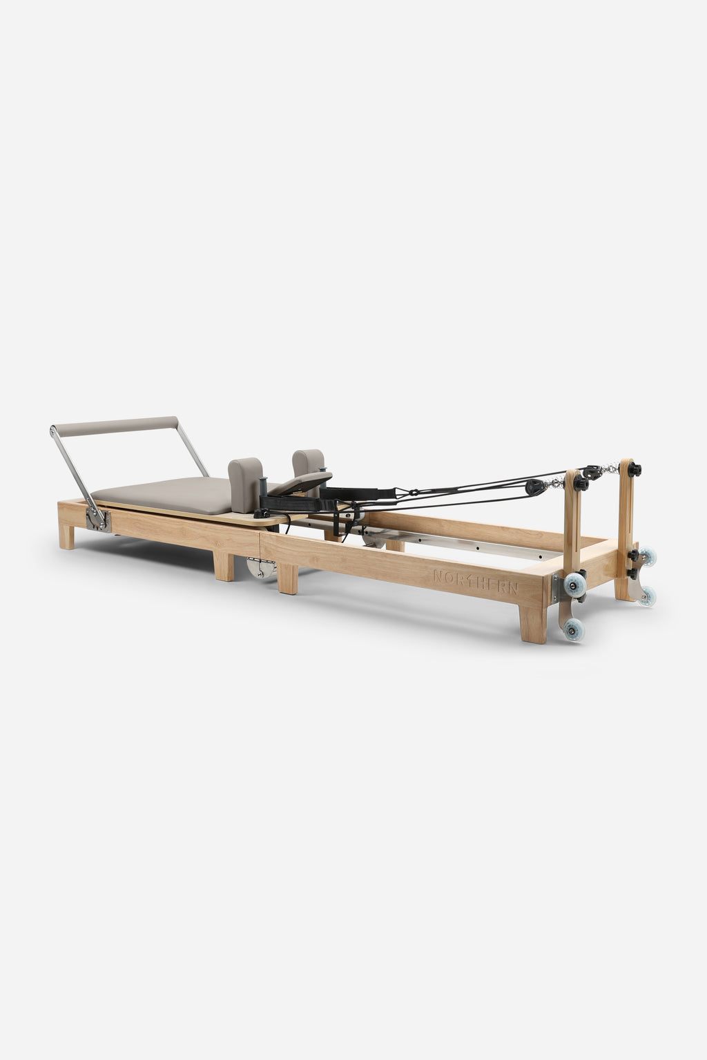 Northern Folding Reformer Bed full-length Pilates reformer with rubberwood frame adjustable footbar and resistance system
