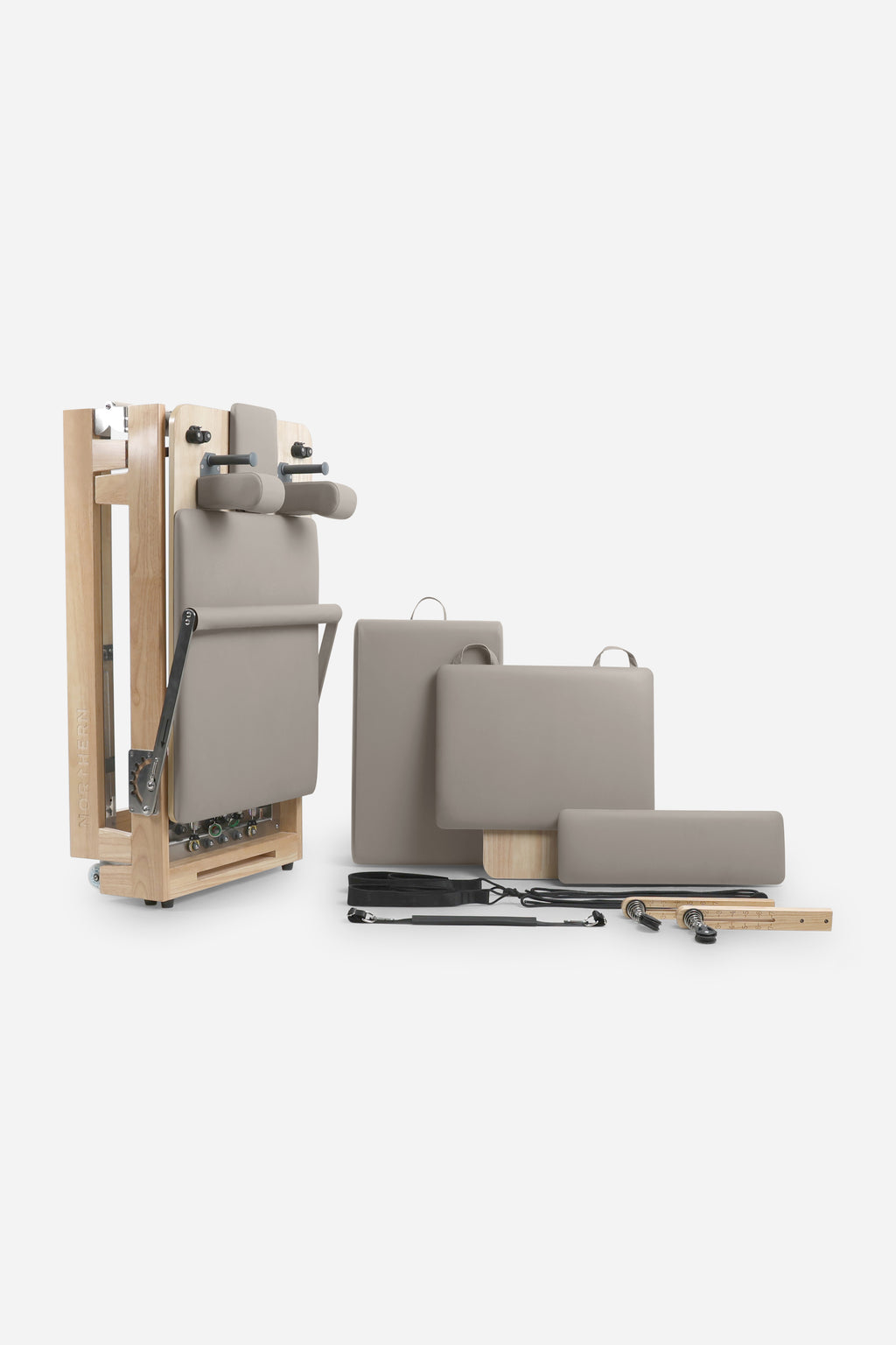 Northern Folding Reformer Bed with Pilates box jump board straps and accessories