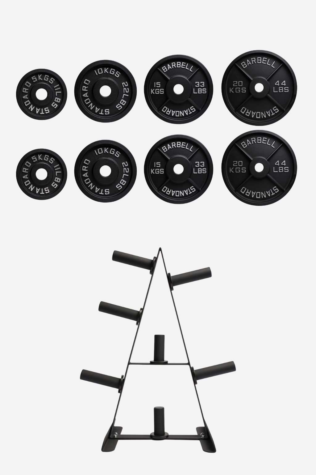Triangle Storage Rack & Cast Iron 100KG Weight Plate Set (5kg-20kg Pairs)