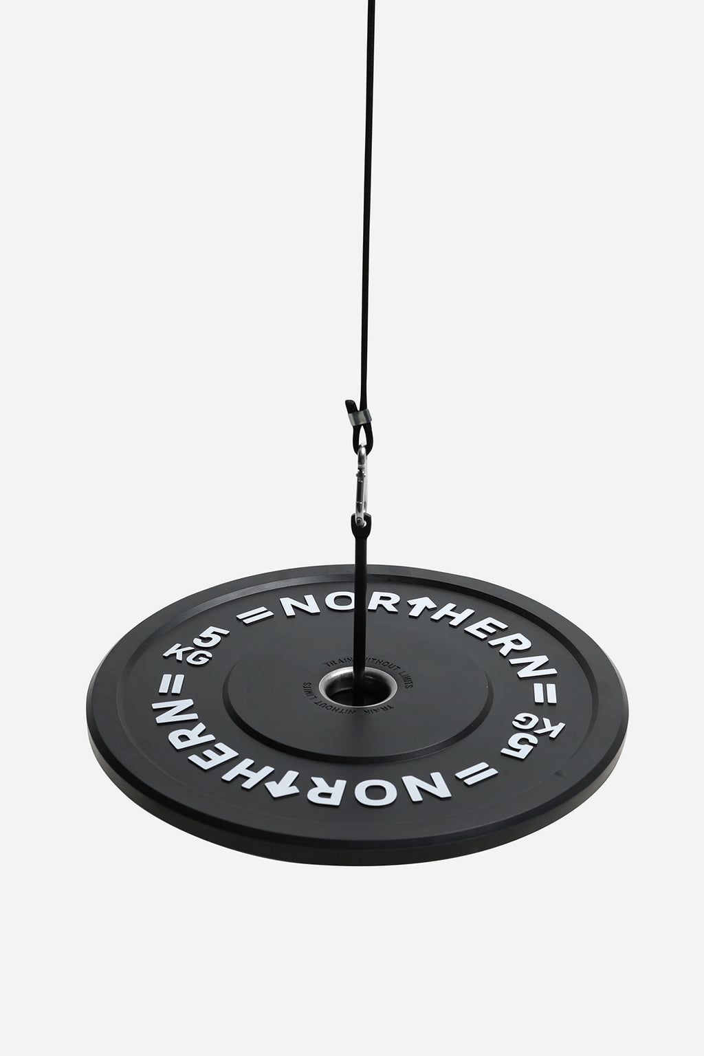 Demonstration of wrist roller attachment loaded with bumper plate for grip and forearm strength training